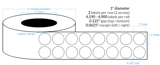 [103285-3X8-CB-138-2110000] 1.5" INKJET CLEAR Polypropylene  BOPP {CIRCLE} Roll 2-Across Labels w/Timing Marks (3"CORE/8"OD)