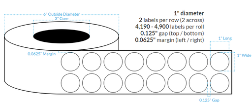 [103285-3X8-WC5-138-2110000] 1.5" INKJET CLEAR Polypropylene  BOPP {CIRCLE} Roll 2-Across Labels w/Timing Marks (3"CORE/8"OD)