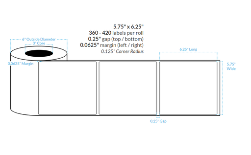 [101325-3X8-MWB-110-1000000] 5.75" x 6.25" MATTE WHITE Polypropylene BOPP {ROUNDED CORNERS} Roll Labels  (3"CORE/8"OD)