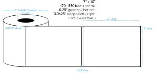 [101294-3X8-MWB-110-1000000] 7" x 10" MATTE WHITE Polypropylene BOPP {ROUNDED CORNERS} Roll Labels  (3"CORE/8"OD)
