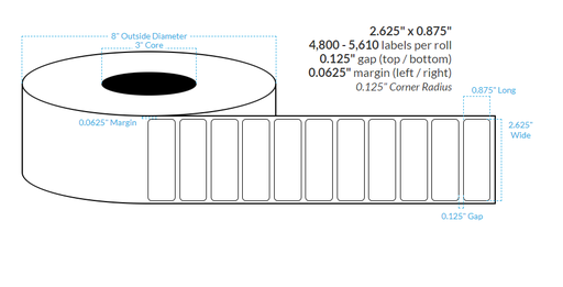 [100470-3X8-ACL-161-1000000] 2.625" X 0.875" AVON CLASSIC LINEN {ROUNDED CORNERS} Roll Labels  (3"CORE/8"OD)