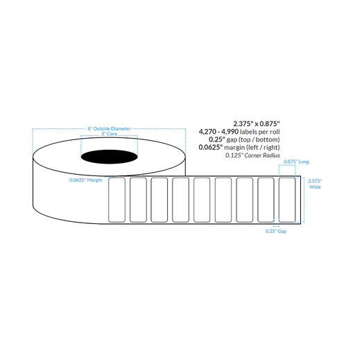 [101114-3X8-ACL-161-1000000] 2.375" x 0.875" AVON CLASSIC LINEN {ROUNDED CORNERS} Roll Labels  (3"CORE/8"OD)