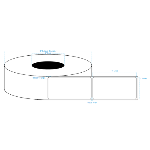 [100805-3X8-MK-161-1000000] 4" x 2" 1 ACROSS  MATTE KIMDURA {ROUNDED CORNERS} Roll Labels  (3"CORE/8"OD)