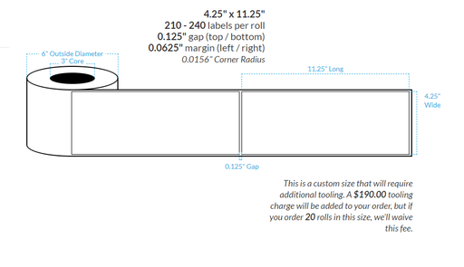 [103613-3X6-HGB-151-1000000] 5.5" X 17" PREMIUM HIGH GLOSS WHITE Polypropylene BOPP {SQUARE CORNERS} Roll Labels  (3"CORE/6"OD)