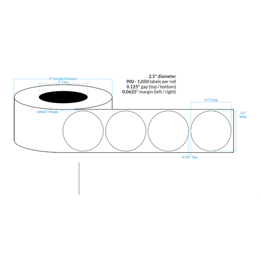 [100638-3X6-HGB-151-1000000] 2.5" PREMIUM HIGH GLOSS WHITE Polypropylene BOPP {CIRCLE} Roll Labels (3"CORE/6"OD)