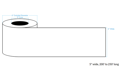 [101138-3X6-RMWB-158-1010000] 5" x 250' REMOVABLE MATTE WHITE Polypropylene BOPP {CONTINUOUS} Roll Labels  (3"CORE/6"OD)