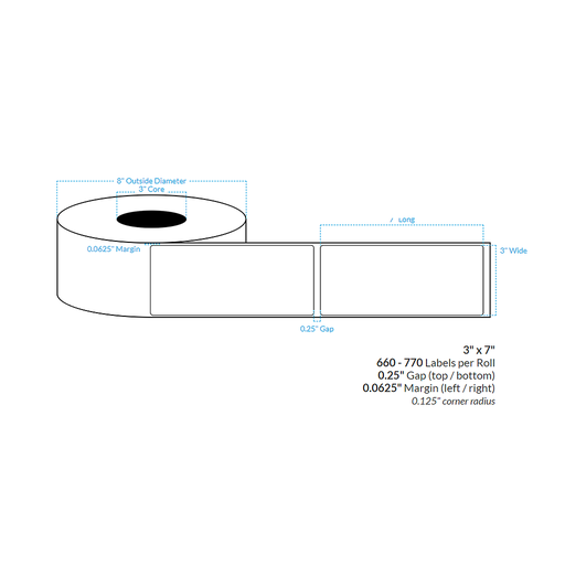 [100540-3X8-HGB-110-1000000] 3" x 7"  HIGH GLOSS WHITE Polypropylene BOPP {ROUNDED CORNERS} Roll Labels (3"CORE/8"OD)