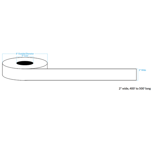 [101065-3X8-R31-182-1010000] 2" x 500' HIGH GLOSS WHITE Polypropylene BOPP {CONTINUOUS} Roll Labels  (3"CORE/8"OD)