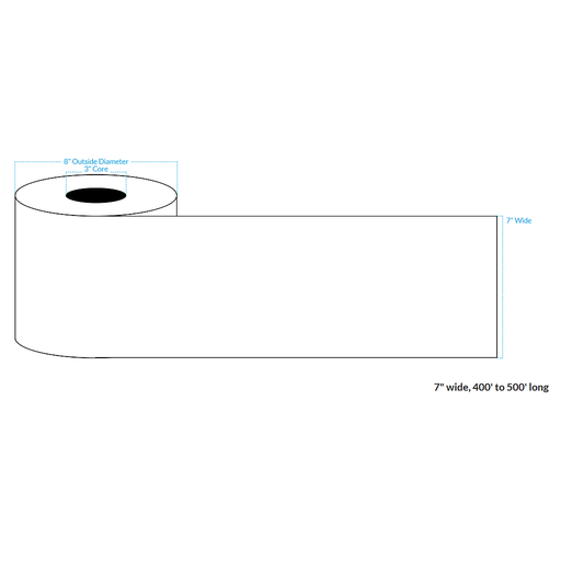 [101591-3X8-R31-182-1010000] 7" x 500' HIGH GLOSS WHITE Polypropylene BOPP {CONTINUOUS} Roll Labels  (3"CORE/8"OD)