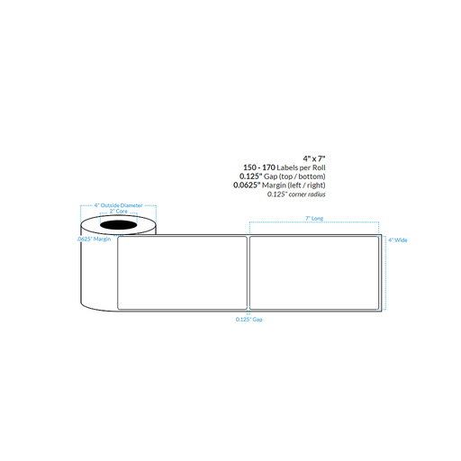 [100159-2X4-HGB-195-1000000] 4" X 7" HIGH GLOSS WHITE POLYPROPYLENE (BOPP) {ROUNDED CORNERS} Roll Labels  (2"CORE/4"OD)