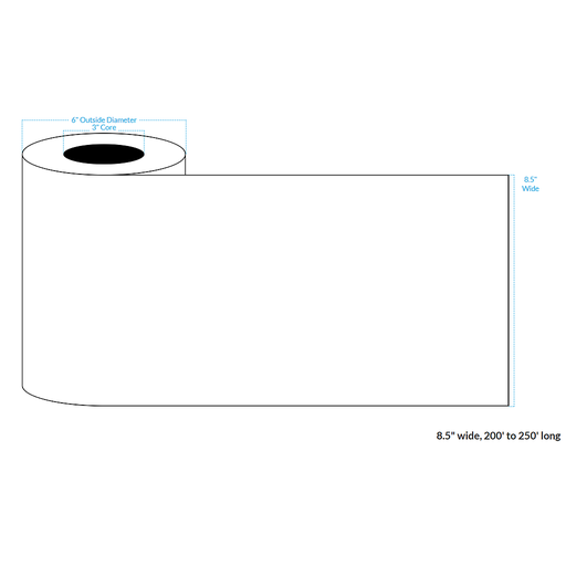 [101897-3X6-CB-151-1000000] 8.5" x 250' INKJET CLEAR Polypropylene BOPP {CONTINUOUS} Roll Labels  (3"CORE/6"OD)