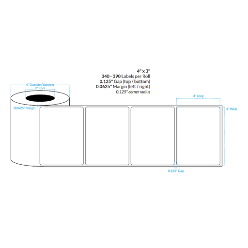 [100859-2X4-CB-195-1100000] 4" X 3" INKJET CLEAR Polypropylene BOPP {ROUNDED CORNERS} Roll Labels  (2"CORE/4"OD)