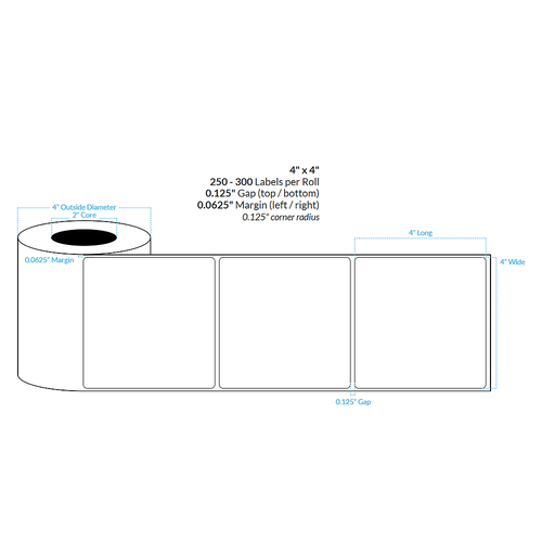 [100548-2X4-R413-195-1000000] 4" x 4" MATTE WHITE Polypropylene BOPP {ROUNDED CORNERS} Roll Labels (2"CORE/4"OD)