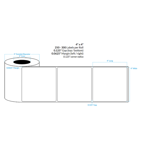 [100548-2X4-CB-195-1100000] 4" x 4" INKJET CLEAR Polypropylene BOPP {ROUNDED CORNERS} Roll Labels (2"CORE/4"OD)
