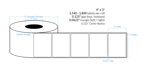 [100265-3X8-SSH-129-1000000] 4" X 3" SMOOTH SILVER HOLOGRAPHIC {SQUARE CORNERS} Roll Labels  (3"CORE/8"OD)