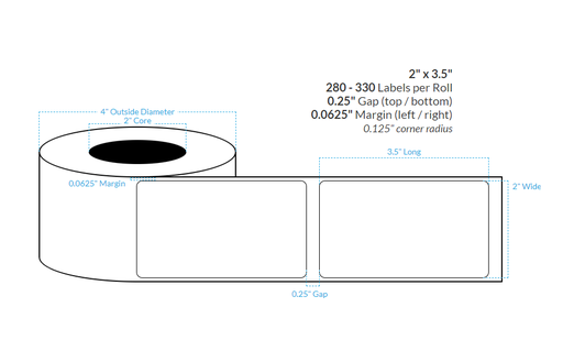 [100848-2X4-SGWP-195-1000000] 2" x 3.5" SEMI GLOSS WHITE PAPER {ROUNDED CORNERS} Roll Labels (2"CORE/4"OD)
