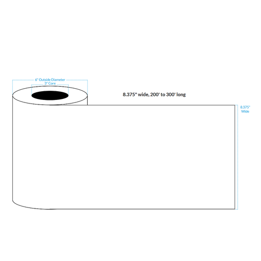 [103770-3X6-R31-151-1010000] 8.375" X 250' HIGH GLOSS WHITE Polypropylene BOPP {CONTINUOUS} Roll Labels  (3"CORE/6"OD)