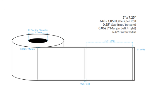 [104212-3X8-SB-110-1000000] 5" X 7.25" SILVER Polypropylene (BOPP) {ROUNDED CORNER} (3"CORE/8"OD)