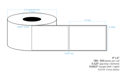 [102473-3X8-BMP-160-1000000] 4" X 6" BIODEGRADABLE MATTE PAPER {SQUARE CORNERS} Roll Labels  (3"CORE/8"OD)