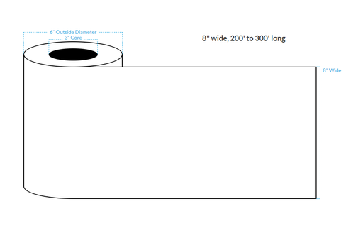 [100943-3X6-MWB-149-1010000] 8" x 250' MATTE WHITE Polypropylene BOPP {CONTINUOUS} Roll Labels  (3"CORE/6"OD)