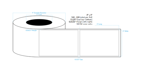 [101335-2X4-HGB-195-1000000] 2" x 3" HIGH GLOSS WHITE Polypropylene BOPP {SQAURE COPRNERS} Roll Labels (2"CORE/4"OD)