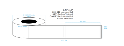 [104116-3X6-HGB-113-1000000] 2.25" x 6.5" HIGH GLOSS WHITE Polypropylene  BOPP {SQUARE CORNERS} Roll Labels (3"CORE/6"OD)