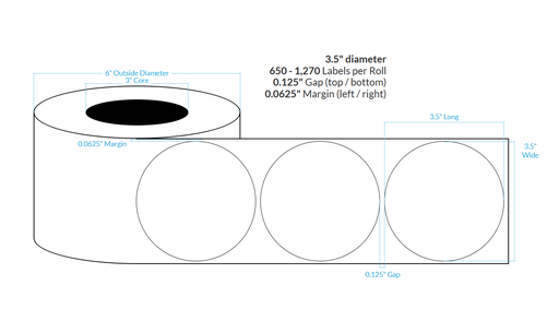 [100335-3X6-HGWP-151-1000000] 3.5" HIGH GLOSS WHITE PAPER {CIRCLE} Roll Labels (3"CORE/6"OD)