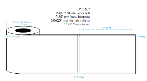 [101386-3X6-MWP-149-1000000] 8.25" x 10.875" MATTE WHITE Paper {ROUNDED CORNERS} Blank Roll Labels  (3"CORE/6"OD)