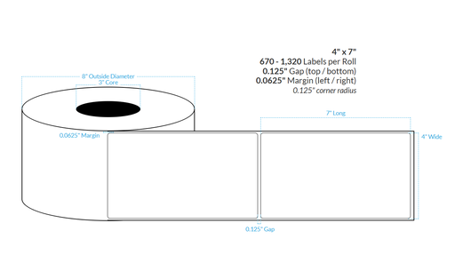 [100159-3X8-BMP-160-1000000] 4" X 7" BIODEGRADABLE MATTE PAPER {ROUNDED CORNERS} Roll Labels  (3"CORE/8"OD)