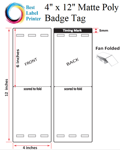 [ISP-4-12-1000-3H-9TAG] 4” X 12” MATTE POLY TRADE SHOW/EVENT/VISITOR ID BADGE TAGS (BEST FOR EPSON COLORWORKS C4000/C3500 SERIES LABEL PRINTERS) (FAN FOLDED)