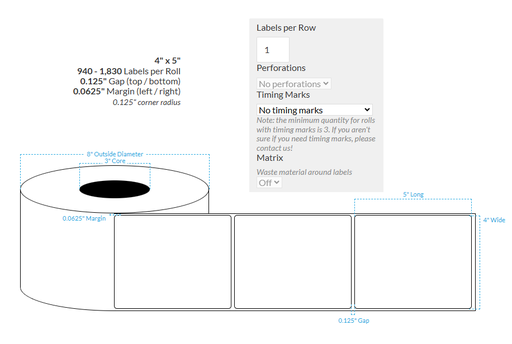 [100732-3X8-SaB-161-1000000] 4" x 5" SATIN Polypropylene BOPP {ROUNDED CORNERS} Roll Labels (3"CORE/8"OD)