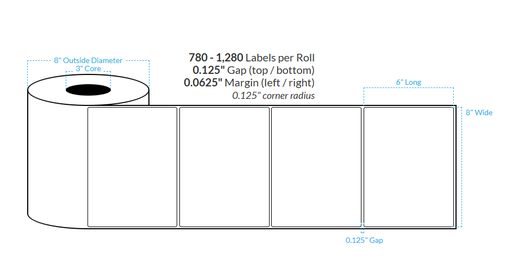 [103930-3X6-MWB-149-1000000] 8" x 6" MATTE Polypropylene BOPP {SQUARE CORNERS} Roll Labels (3"CORE/6"OD)