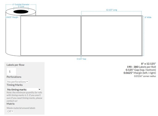 [104479-3X6-MWB-149-1000000] 8" x 12.12 MATTE Polypropylene BOPP {SQUARE CORNERS} Roll Labels (3"CORE/6"OD)