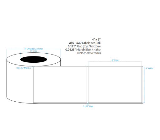 [100868-3X6-MWB-151-1000000] 4" X 6" MATTE WHITE BOPP(BS5609 CERTIFICATION) {ROUNDED CORNERS} Blank Roll Labels  (3"CORE/6"OD)
