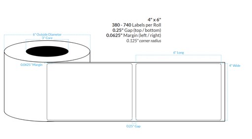 [100868-3X8-MWB5609-206-1000000] 4" X 6" MATTE WHITE BOPP (BS5609 CERTIFICATION) {ROUNDED CORNERS} Blank Roll Labels  (3"CORE/8"OD)