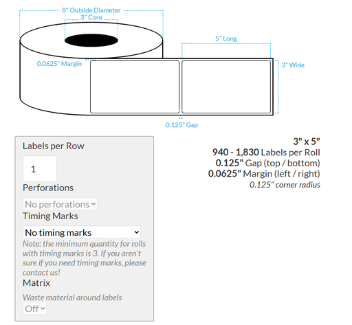 [100537-3X8-MWB5609-206-1000000] 3" X 5" MATTE WHITE BOPP (BS5609 CERTIFICATION) {ROUNDED CORNERS} Blank Roll Labels  (3"CORE/8"OD)