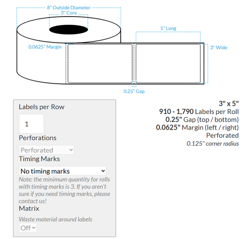 [100538-3X8-MWB5609-206-1000000] 3" X 5" MATTE WHITE BOPP PERFORATED BS5609 CERTIFIED (BS5609 CERTIFICATION) {ROUNDED CORNERS} Blank Roll Labels  (3"CORE/8"OD)