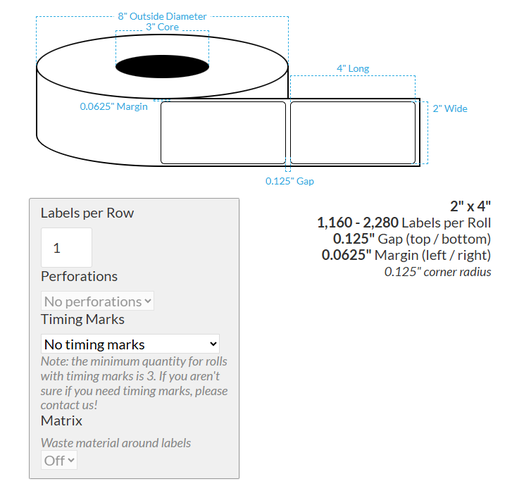 [100594-3X8-MWB5609-206-1000000] 2" X 4" MATTE WHITE BOPP (BS5609 CERTIFICATION) {ROUNDED CORNERS} Blank Roll Labels  (3"CORE/8"OD)