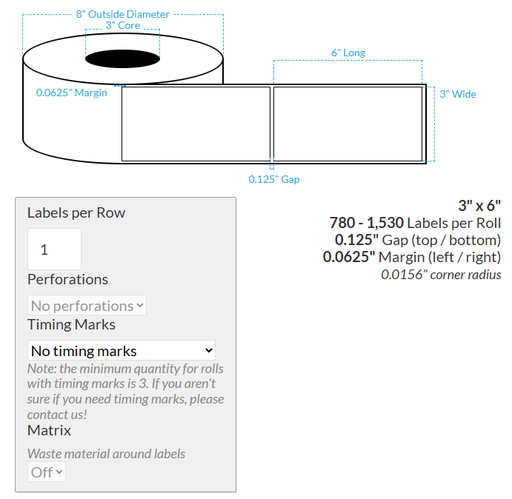 [102268-3X8-MWB5609-206-1000000] 3" X 6" MATTE WHITE BOPP (BS5609 CERTIFICATION) {RECTANGLE/SQUARE CORNERS} Blank Roll Labels  (3"CORE/8"OD)