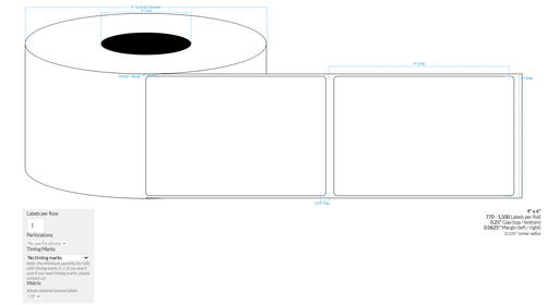 [100020-3X8-HGB-189-1000000] 4" x 6" CANON LX-D5500 HIGH GLOSS WHITE BOPP {ROUNDED CORNERS} Roll Labels  (3"CORE/8"OD)