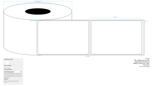 [105454-3X8-HGB-189-1000000] 4" x 6" CANON LX-D5500 HIGH GLOSS WHITE BOPP {ROUNDED CORNERS} PERFORATED Roll Labels  (3"CORE/8"OD)