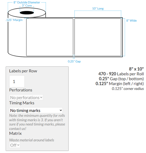 [100392-3X8-HGB-138-1000000] 8" x 10" VIPColor VP700 HIGH GLOSS WHITE BOPP (ROUNDED CORNERS) Roll Labels (3"CORE/8"OD)