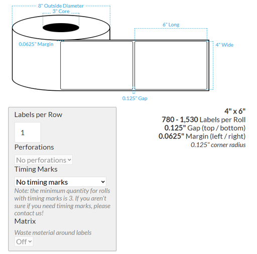 [100868-3X8-HGB-182-1000000] 4" x 6" VIPColor VP550 HIGH GLOSS WHITE BOPP (ROUNDED CORNERS) Roll Labels (3"CORE/8"OD)
