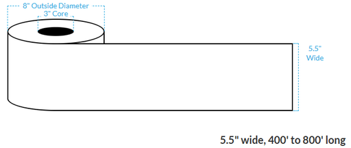 [100956-3X8-MWB-182-1010000] 5.5" x 500' VIPColor VP550 MATTE WHITE BOPP (CONTINUOUS) Roll Labels (3"CORE/8"OD)