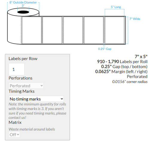 [102253-3X8-HGBET-182-1000000] 7" x 5" VIPColor VP550 HIGH GLOSS WHITE BOPP EXTREME TACK (RECTANGLE/SQUARE CORNERS) PERFORATED Roll Labels (3"CORE/8"OD)