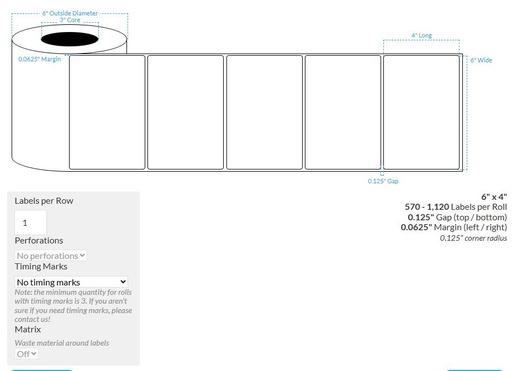 [100685-3X6-MWB-151-1000000] 6" X 4" MATTE POLY BOPP {ROUNDED CORNERS} Blank Roll Labels  (3"CORE/6"OD)