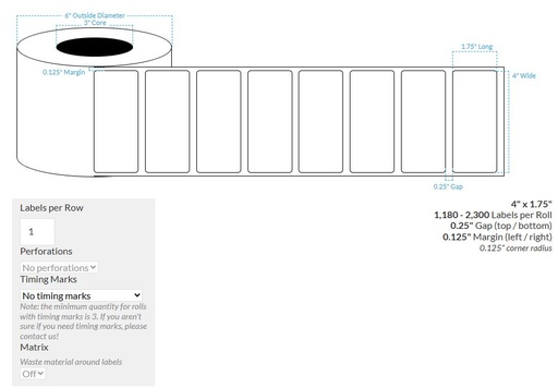 [100155-3X6-HGWP-151-1000000] 4" X 1.75" HIGH GLOSS WHITE PAPER {ROUND CORNERS} Roll Labels  (3"CORE/6"OD)