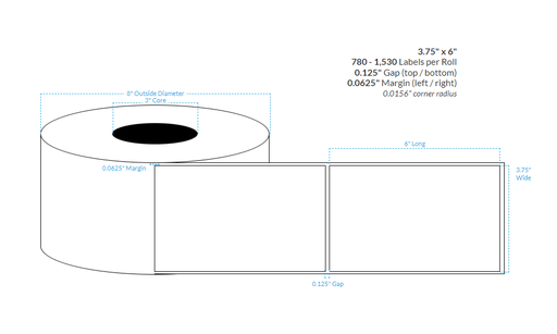 [ISP-375-6-780-3NP] 3.75" x 6" MATTE KIMDURA {SQUARE CORNERS} GHS Roll Labels (3"CORE/8"OD)