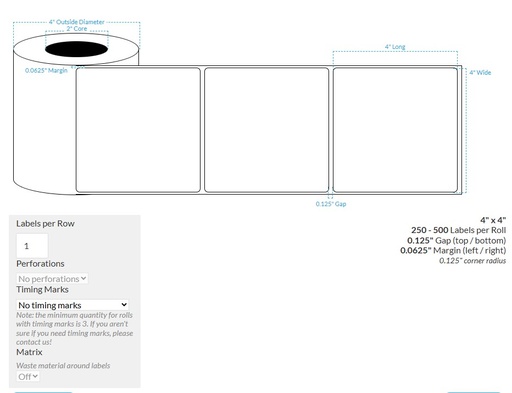[100548-2X4-MWP-195-1000000] 4" X 4" MATTE WHITE PAPER {ROUNDED CORNERS} Roll Labels (2"CORE/4"OD)