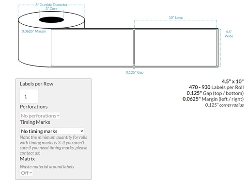 [103875-3X8-SGWP-110-1000000] 4.5" x 10"  SEMI GLOSS WHITE PAPER {ROUNDED CORNERS} Roll Labels (3"CORE/8"OD)